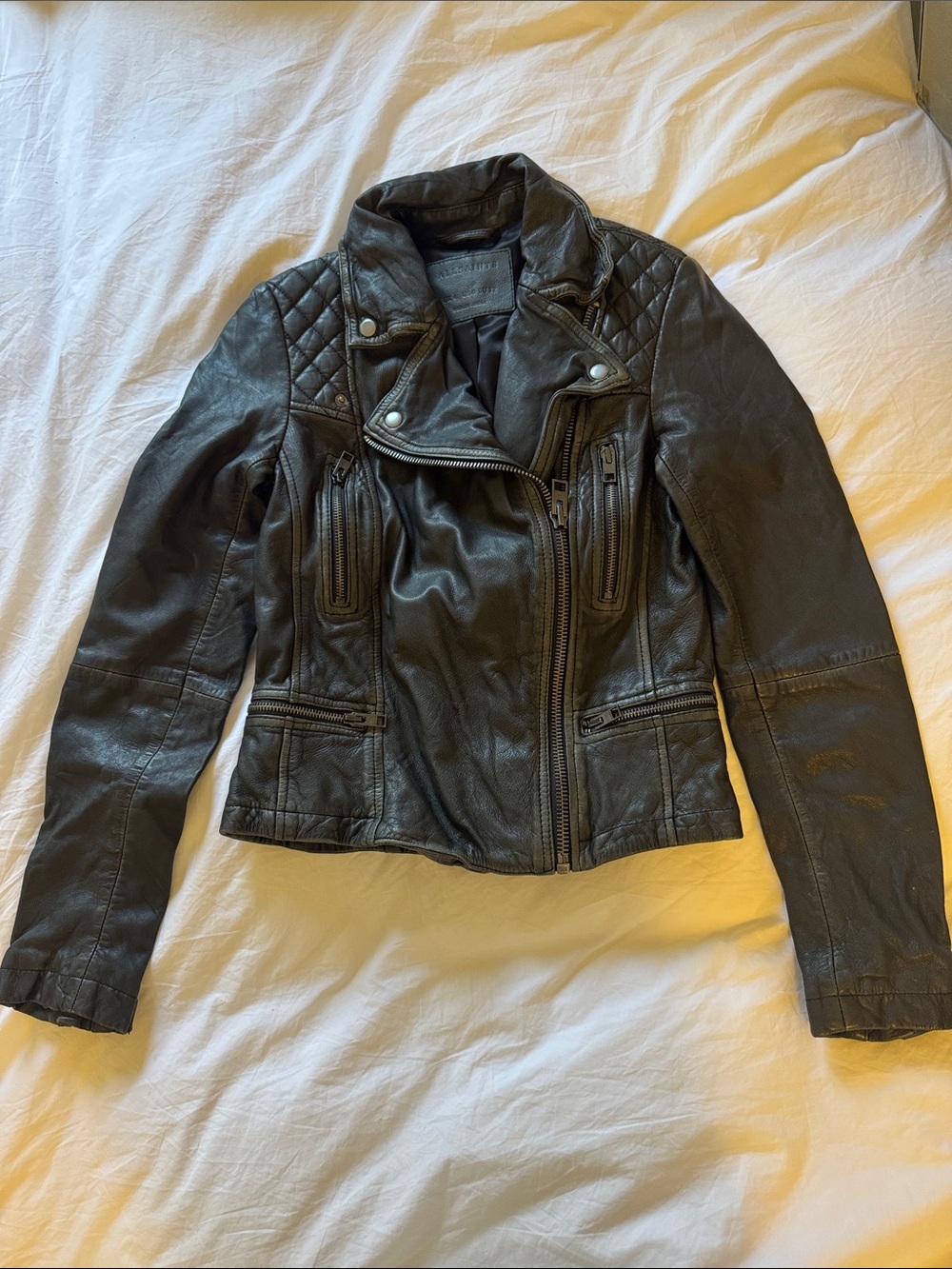 AllSaints Black Quilted Leather Moto Jacket